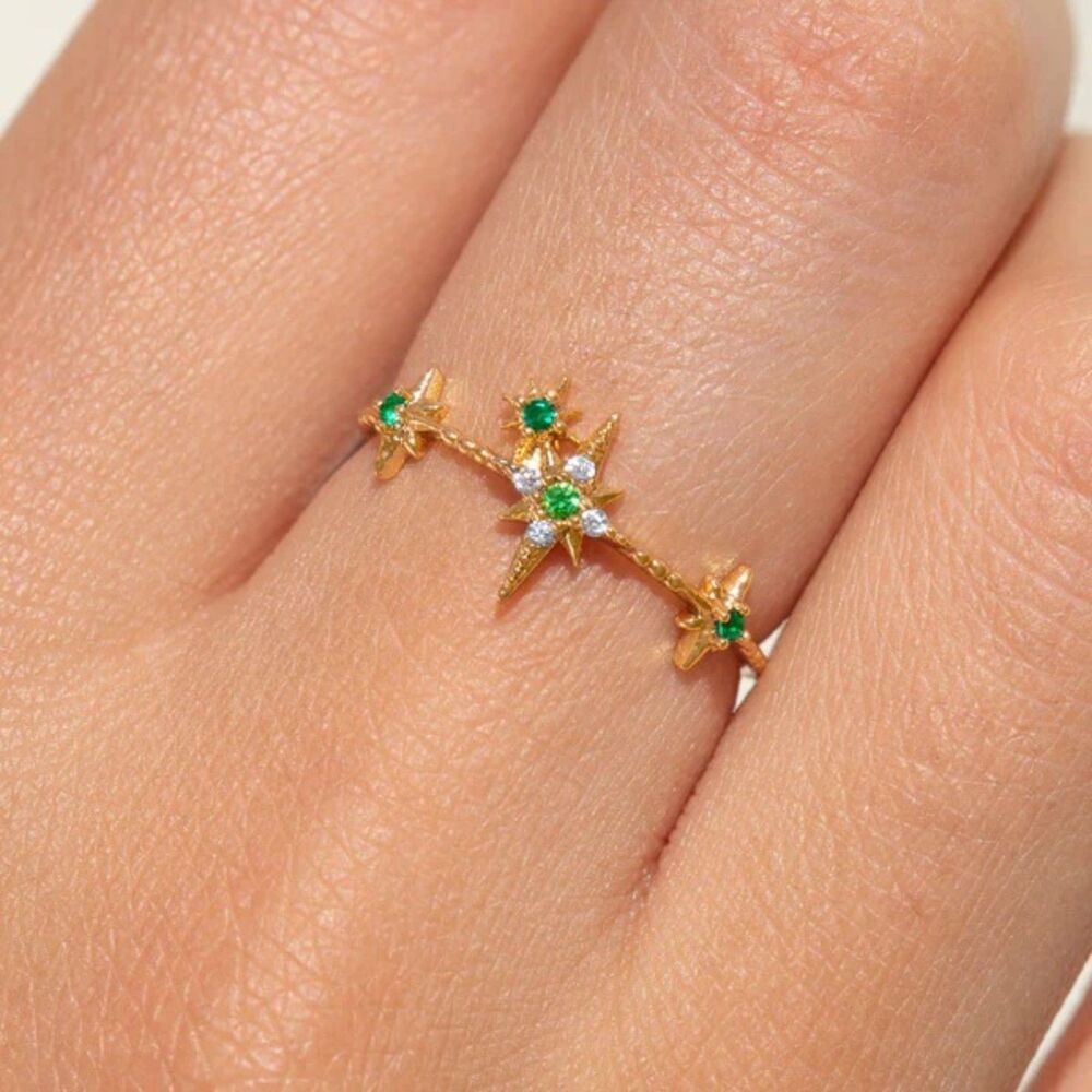 Girls Crew x Disney Tiana Evangeline Gold Tone & Green Rhinestone Delicate Ring